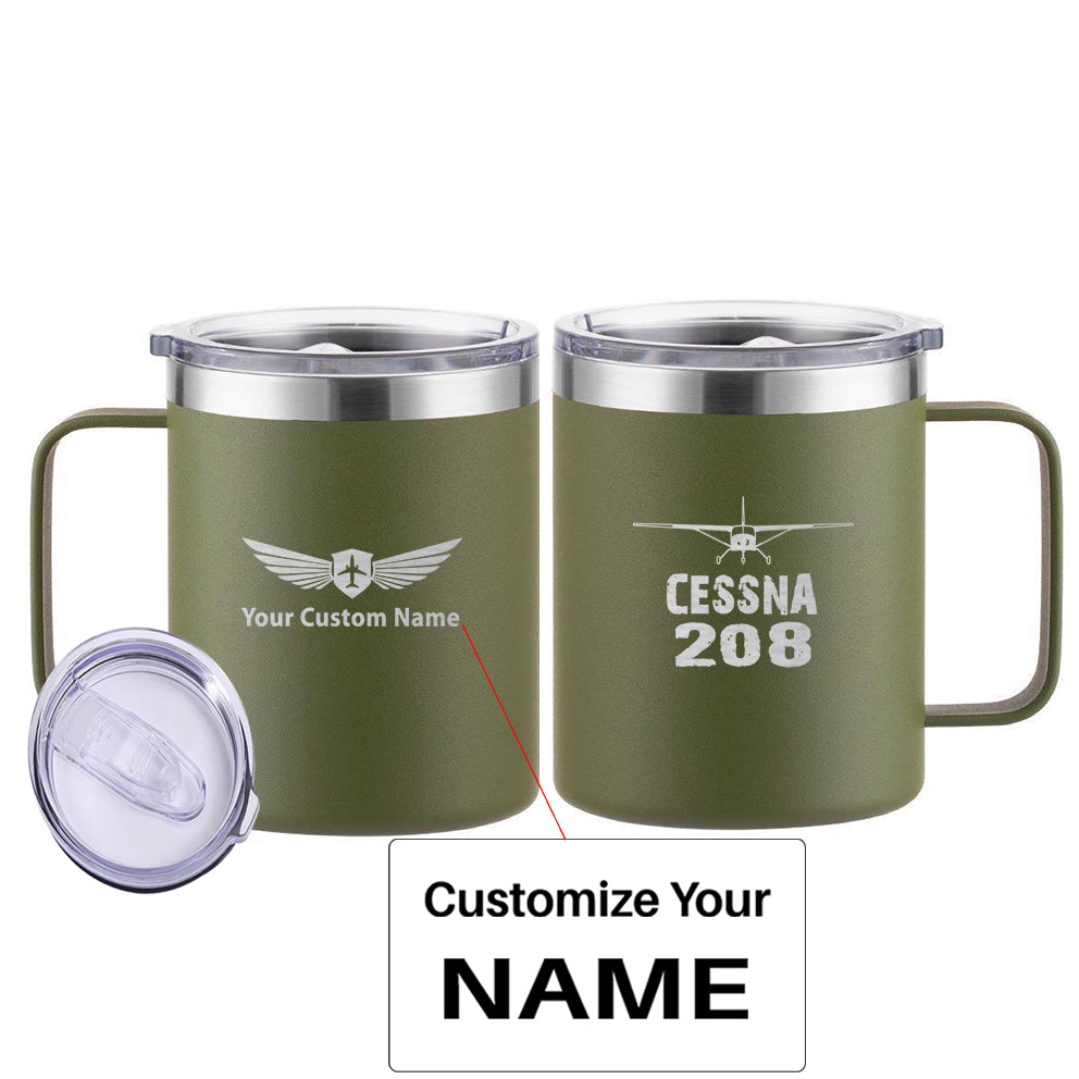 Cessna 208 & Plane Designed Stainless Steel Laser Engraved Mugs