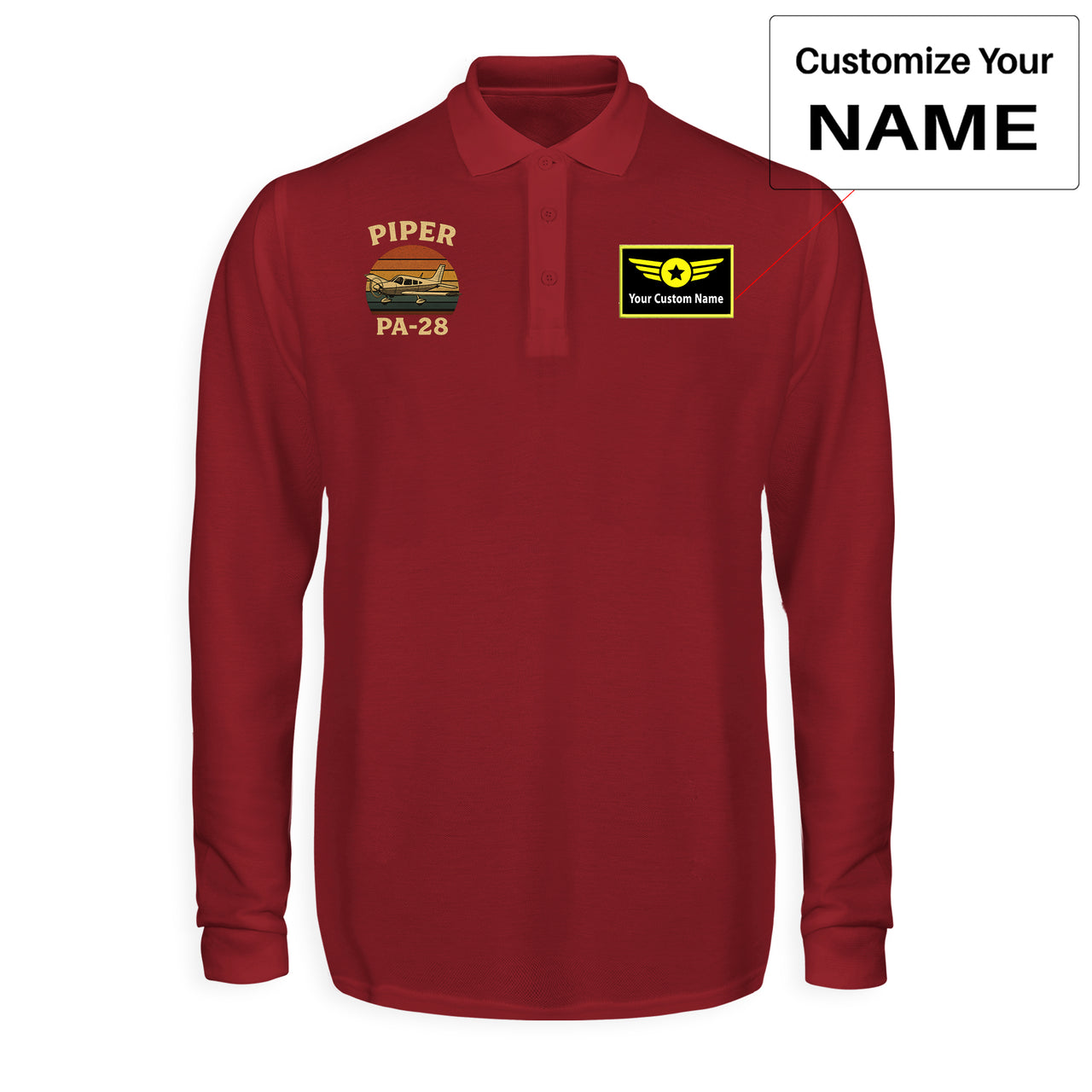 Retro Piper PA-28 Designed Long Sleeve Polo T-Shirts