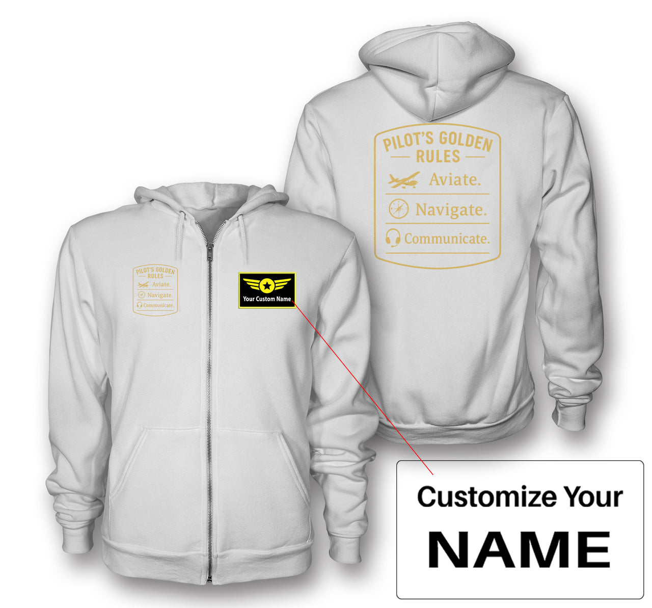 Pilot's Golden Rules Designed Zipped Hoodies