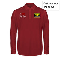 Thumbnail for I Love Aviation Designed Long Sleeve Polo T-Shirts