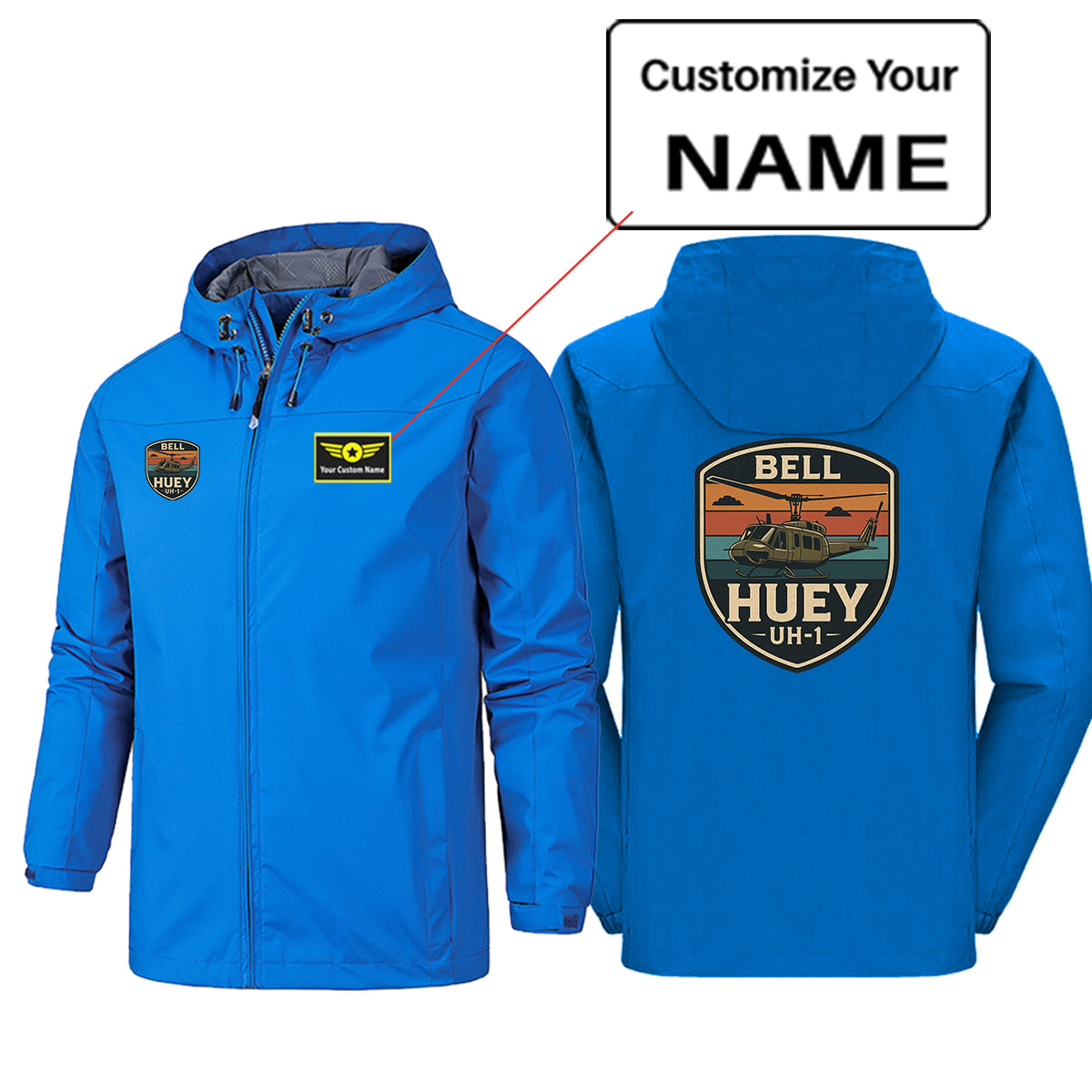 Retro BELL HUEY UH-1 Designed Rain Jackets & Windbreakers