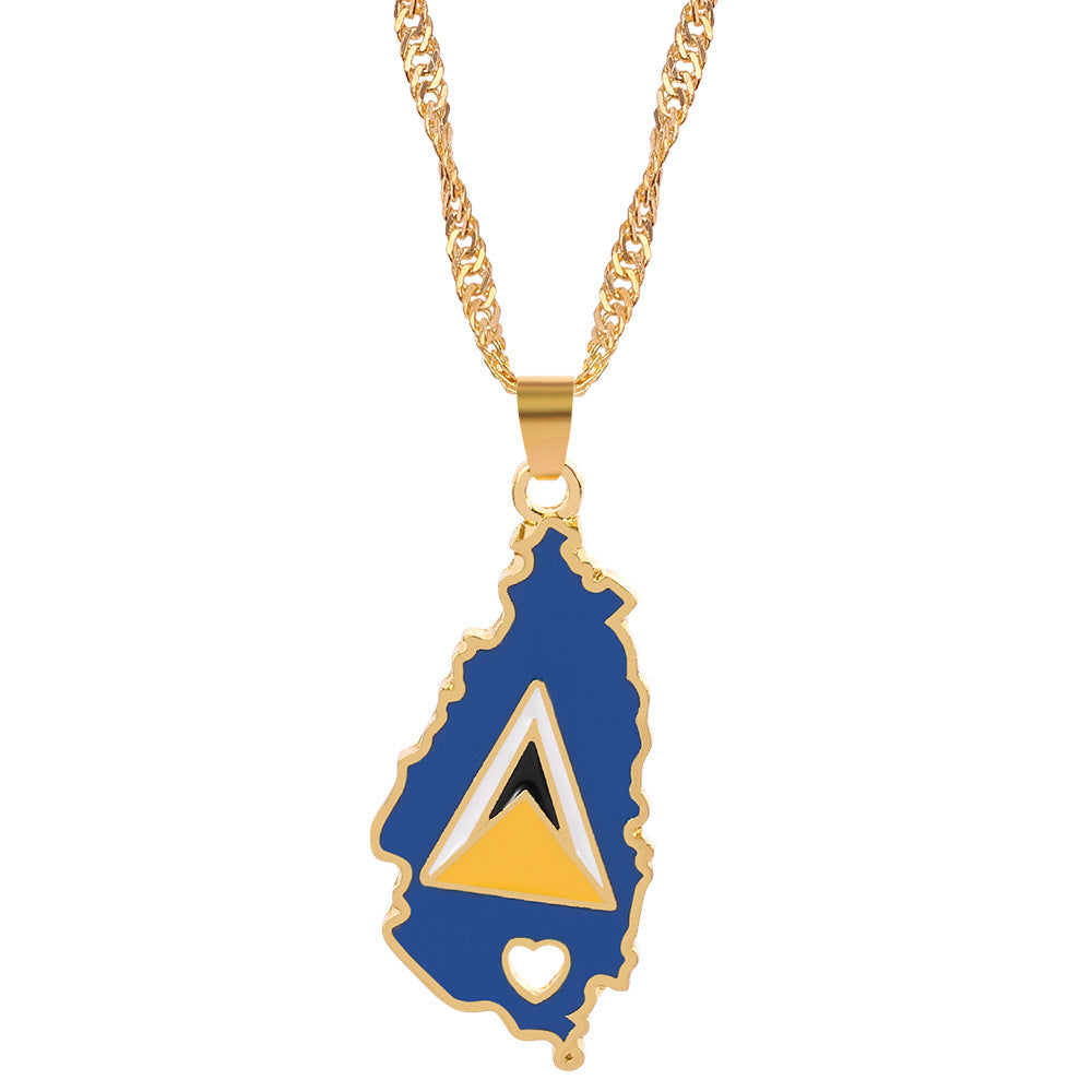 Saint Lucia Map Flag Necklace