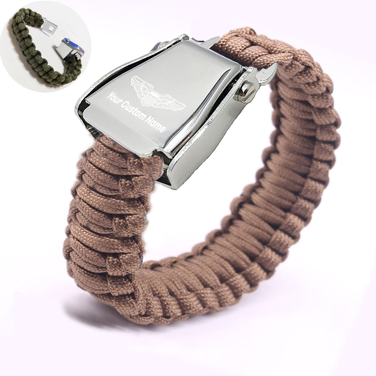 Custom Name (Military Badge) Design Airplane Seat Belt Bracelet