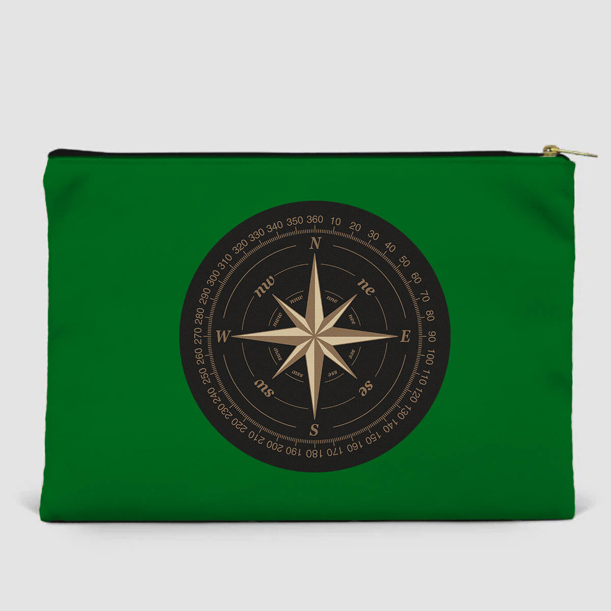 Black Vintage Style Compass Designed Zipper Pouch