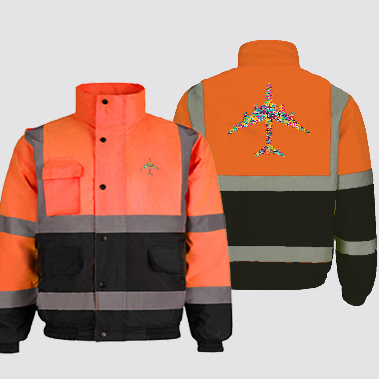 Colourful Airplane Designed Reflective Winter Jackets