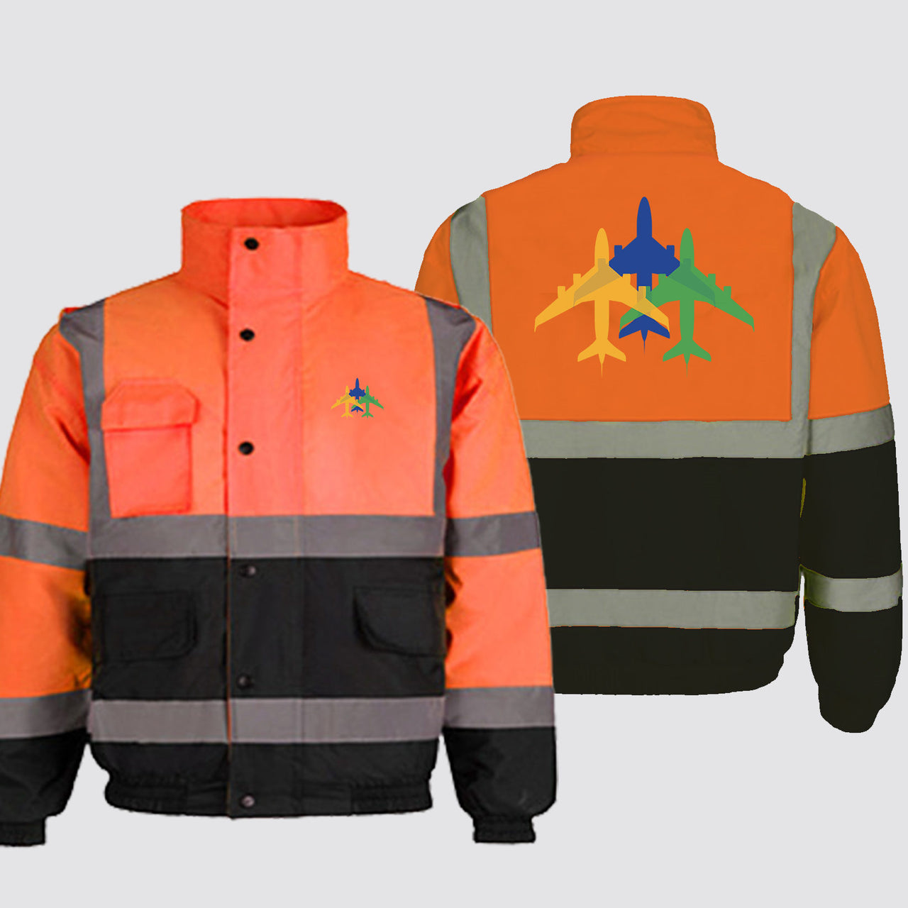 Colourful 3 Airplanes Designed Reflective Winter Jackets