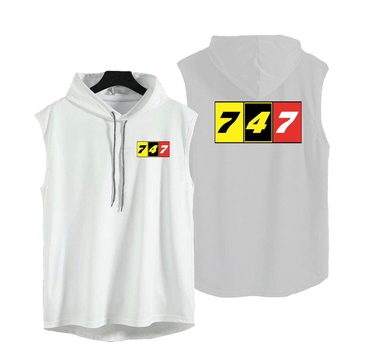 Flat Colourful 747 Designed Hooded Tank Tops