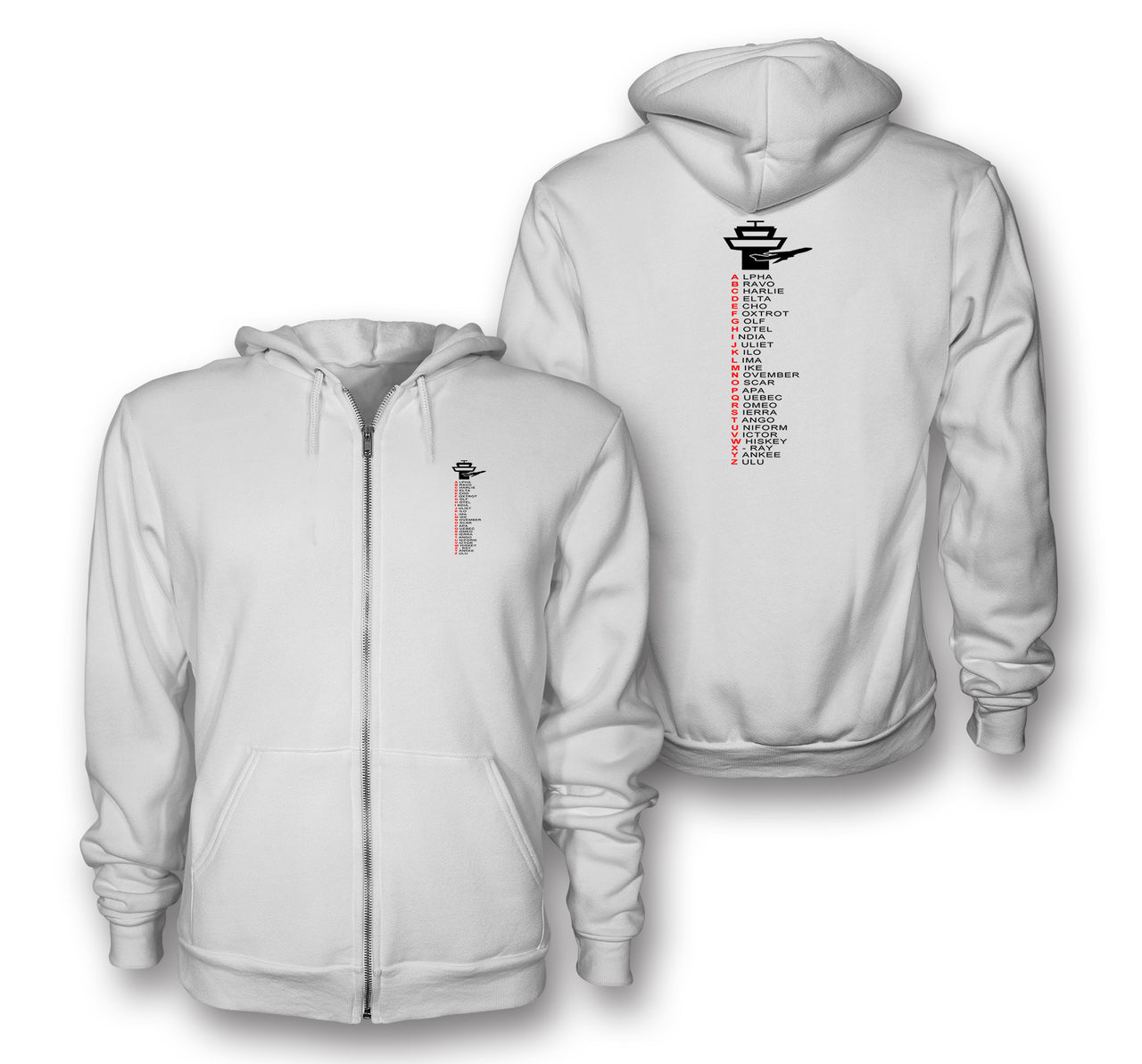 Aviation Alphabet Designed Zipped Hoodies