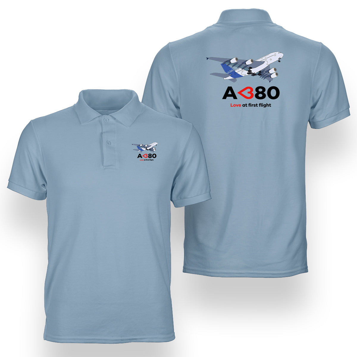 Airbus A380 Love at first flight Designed Double Side Polo T-Shirts