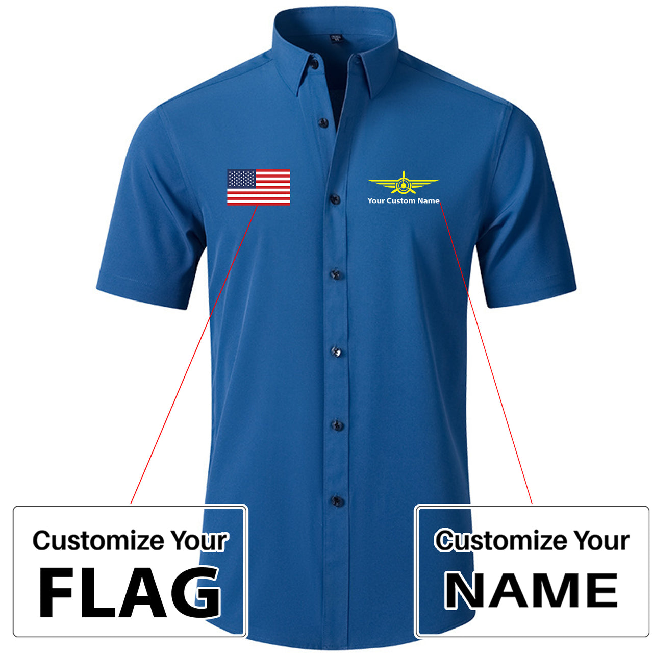 Custom Flag & Name with Badge 3 Design Super Quality Short Sleeve Shirts