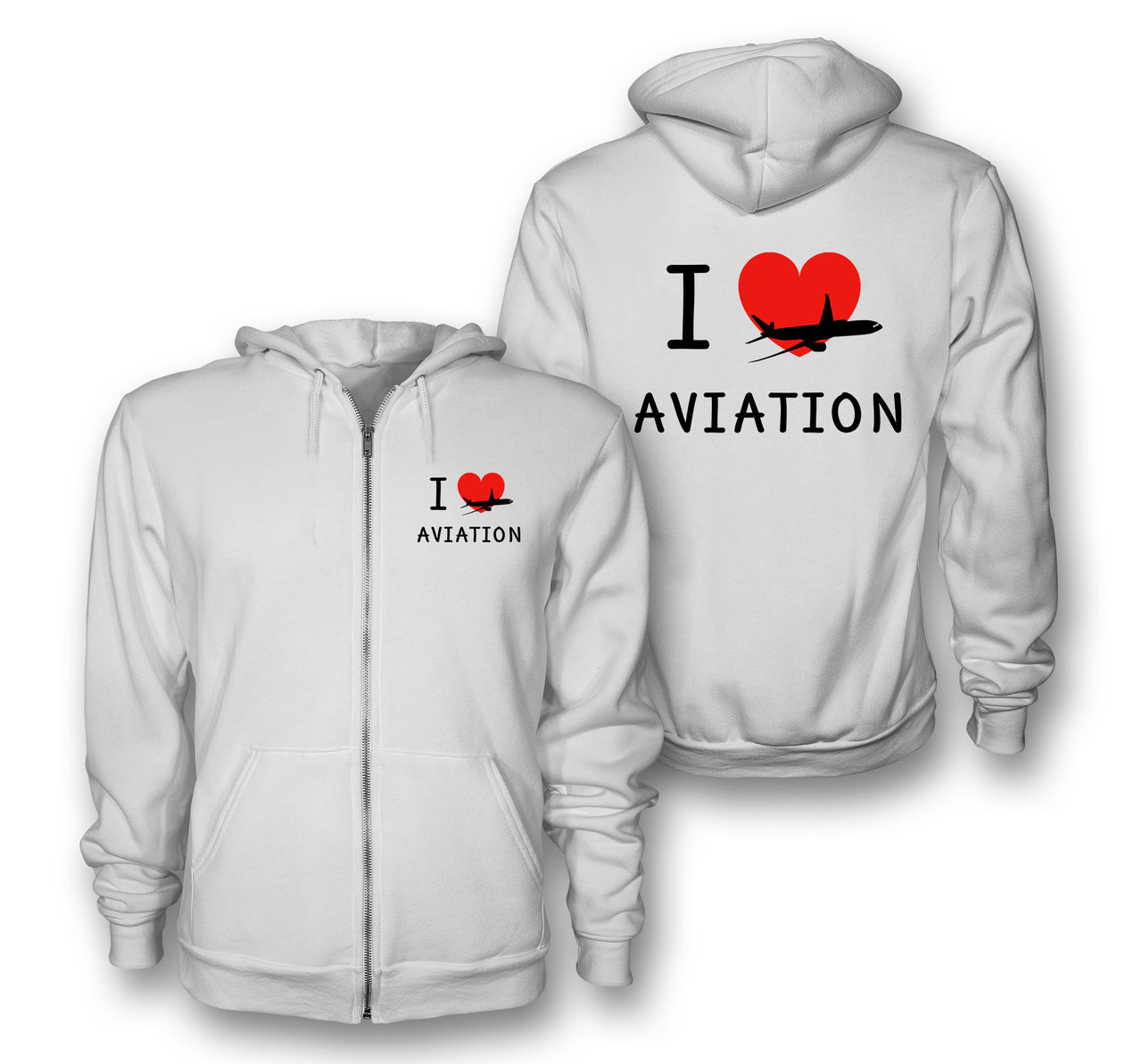 I Love Aviation Designed Zipped Hoodies