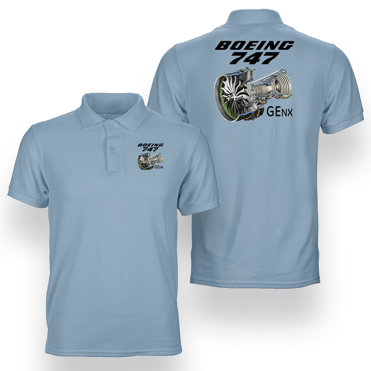 Boeing 747 & GENX Engine Designed Double Side Polo T-Shirts