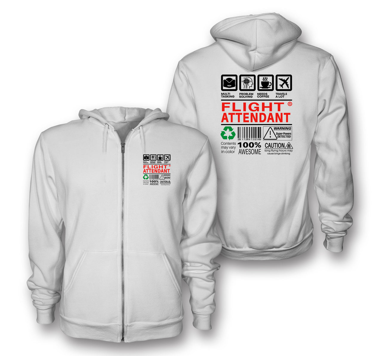 Flight Attendant Label Designed Zipped Hoodies
