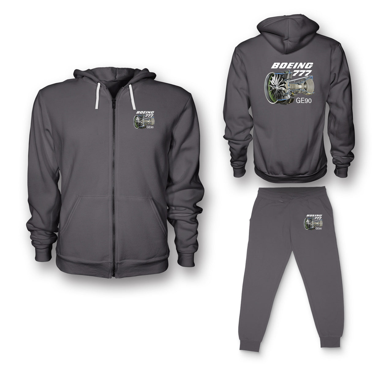Boeing 777 & GE90 Engine Designed Zipped Hoodies & Sweatpants Set