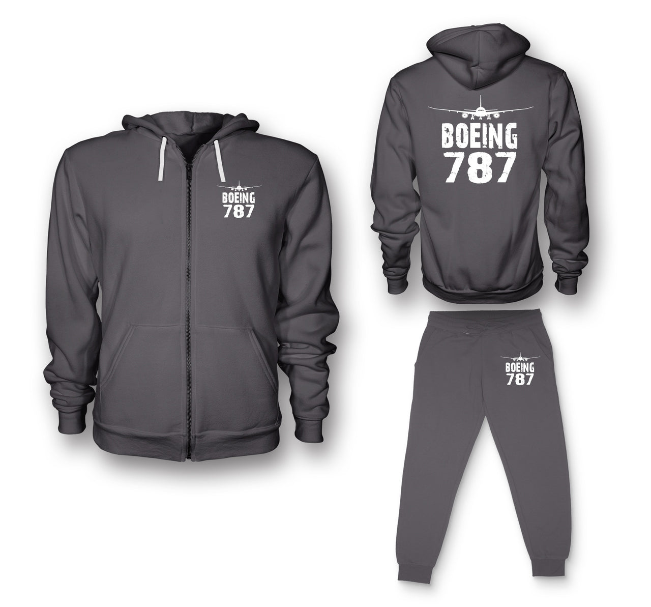 Boeing 787 & Plane Designed Zipped Hoodies & Sweatpants Set