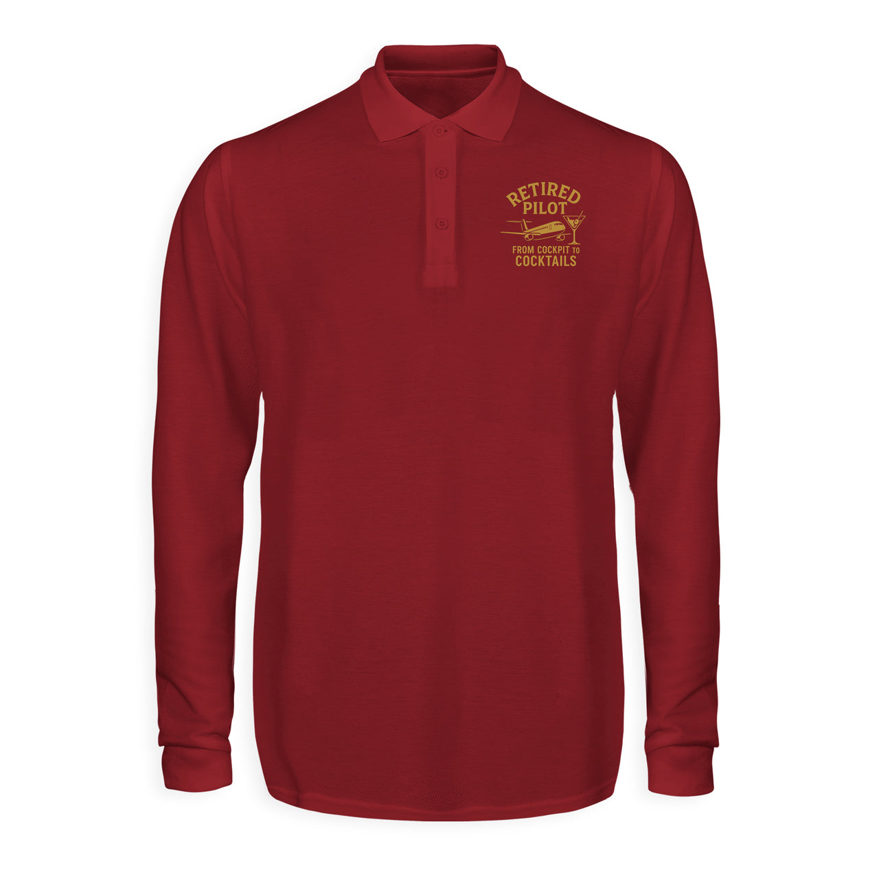Retired Pilot & Coctails Designed Long Sleeve Polo T-Shirts