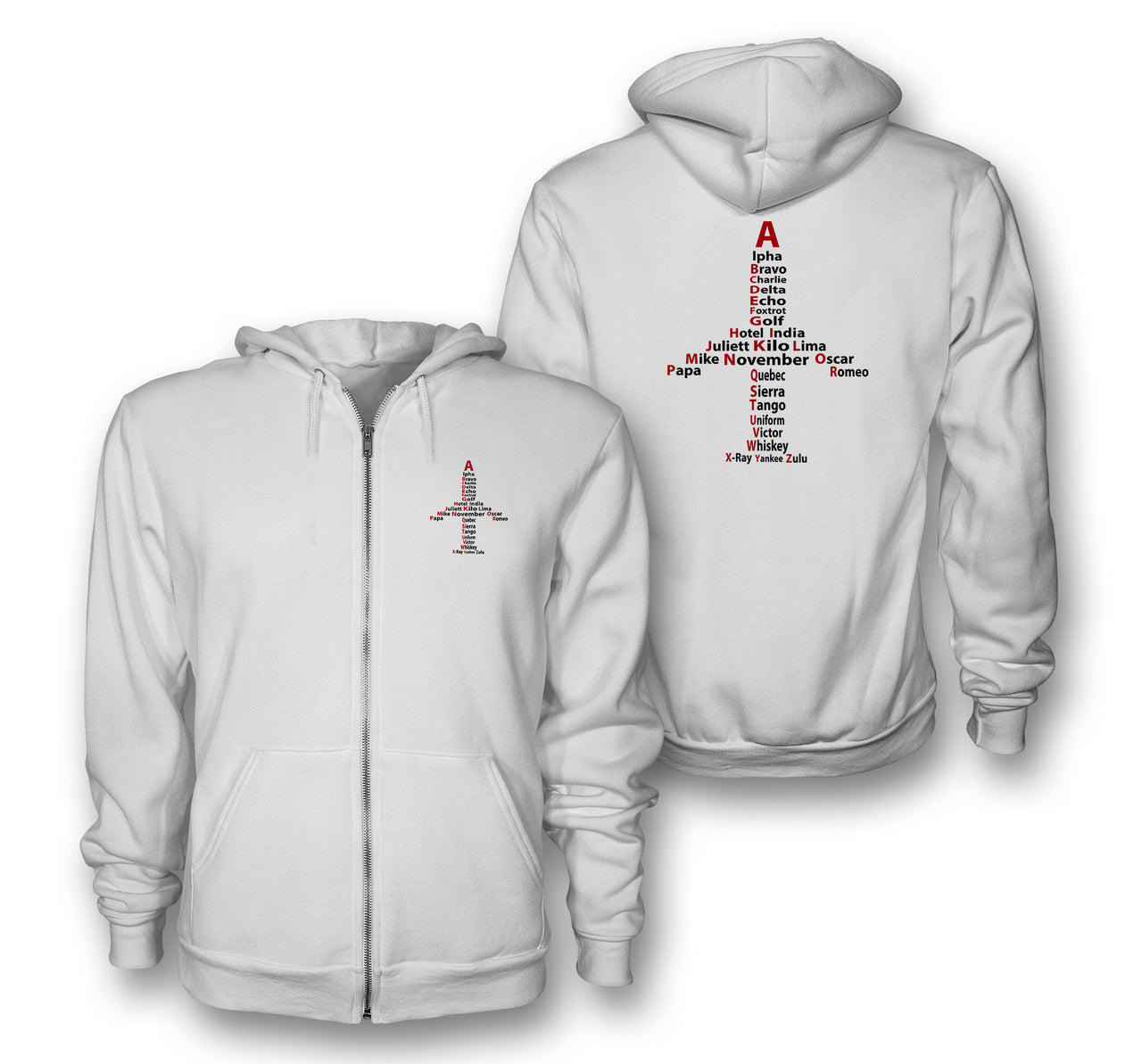 Airplane Shape Aviation Alphabet Designed Zipped Hoodies