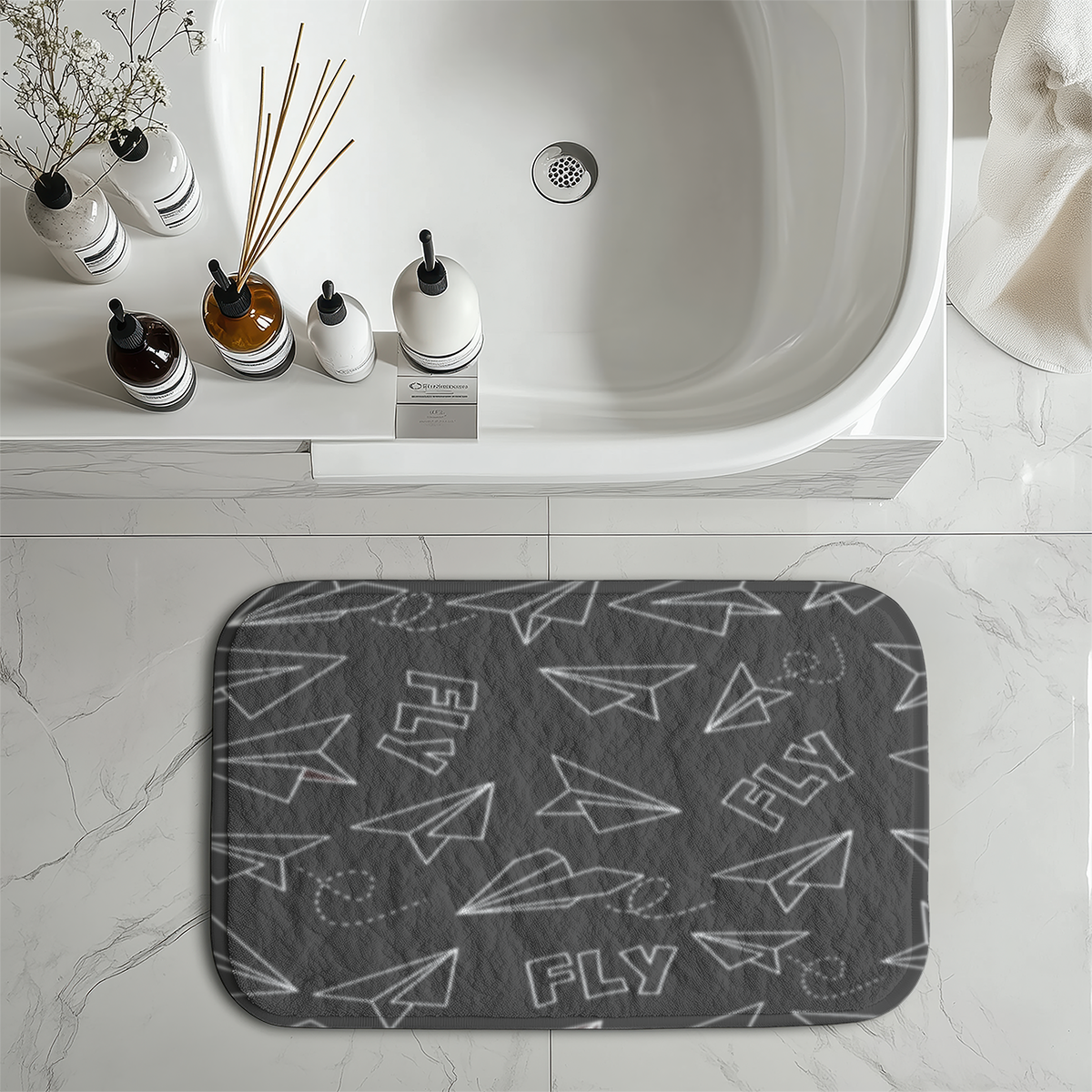 Paper Airplane & Fly-Gray Designed Bath Mats