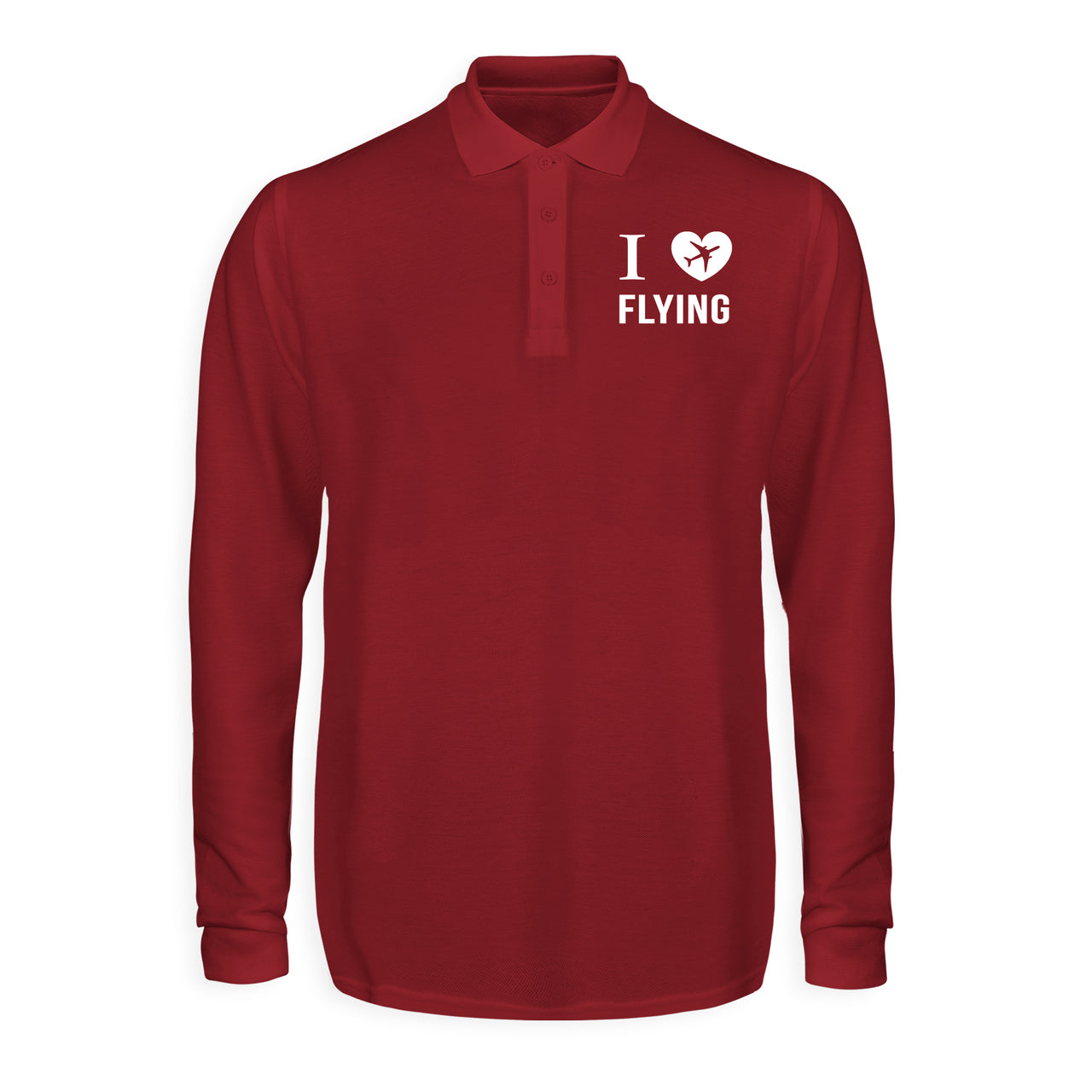 I Love Flying Designed Long Sleeve Polo T-Shirts