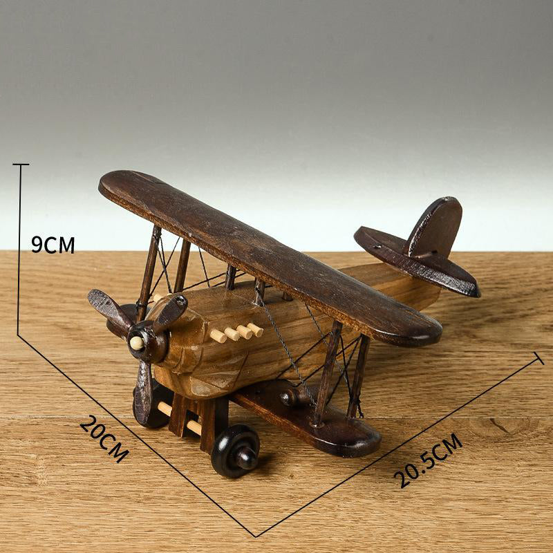 Solid Wood Retro Handmade Desktop Airplane Model Decoration