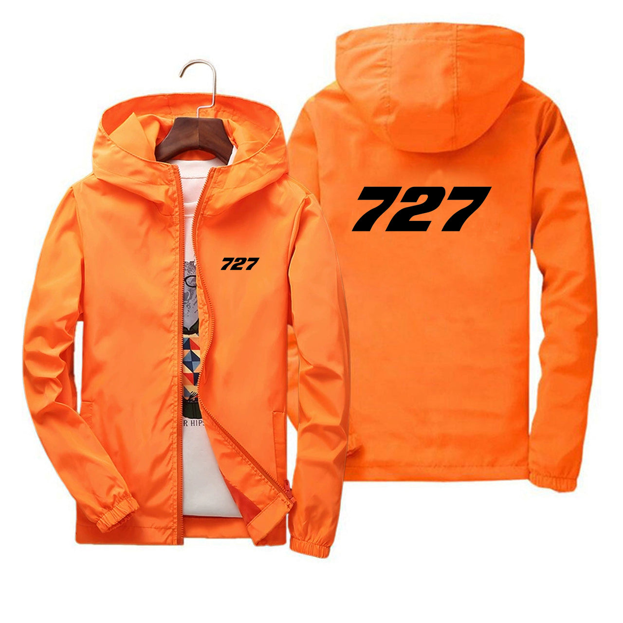 727 Flat Text Designed Thin Windbreaker Jackets