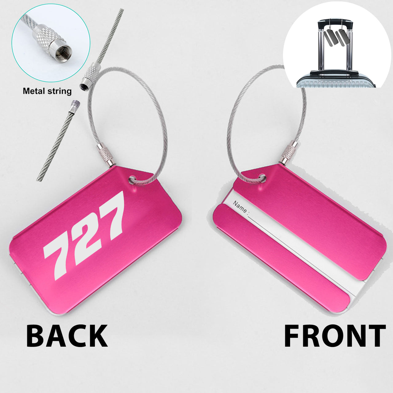 727 Flat Text Designed Fashion Metal Luggage Tags
