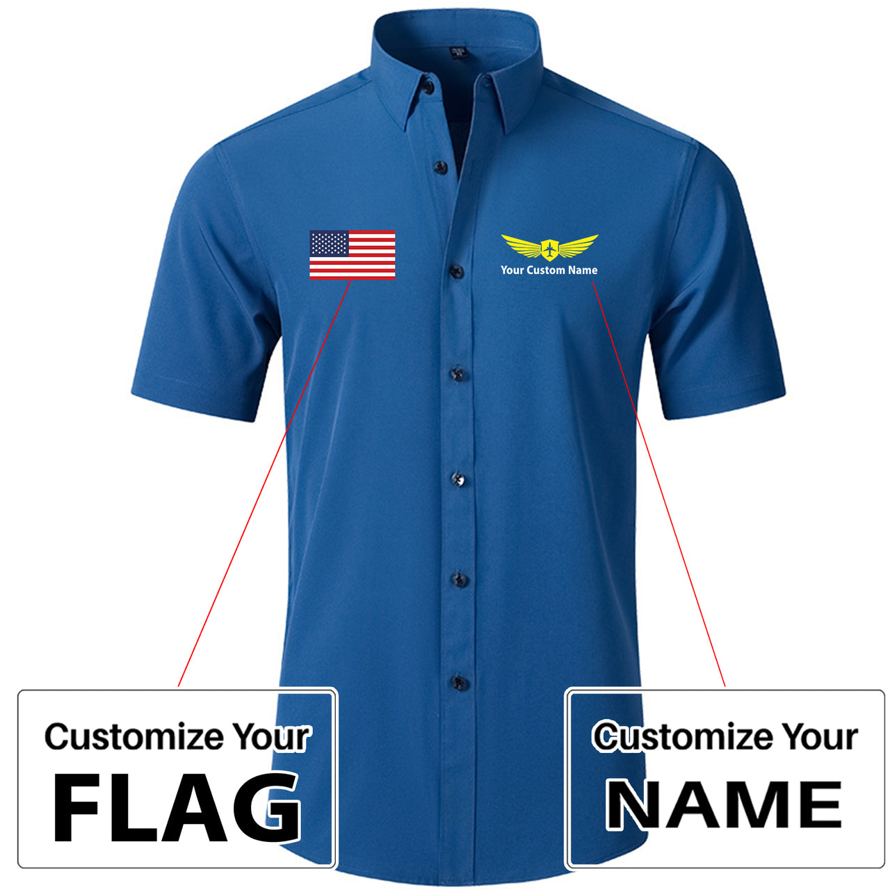 Custom Flag & Name with Badge 2Design Super Quality Short Sleeve Shirts