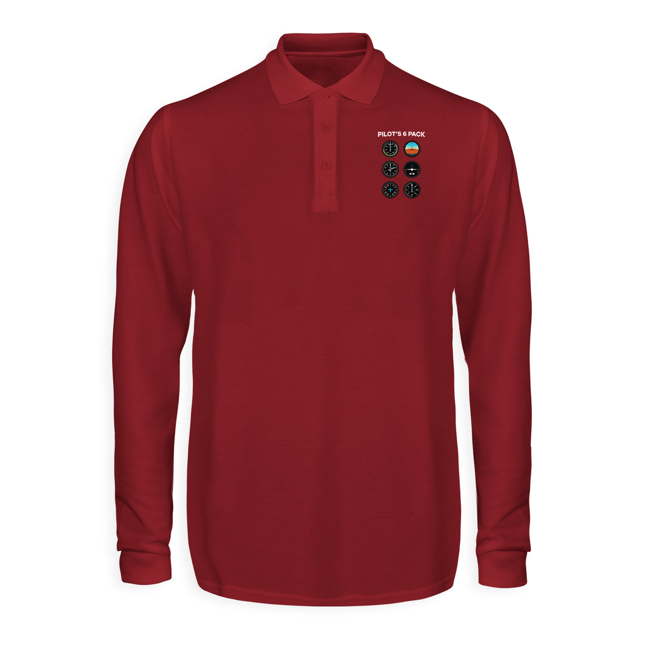 Pilot's 6 Pack Designed Long Sleeve Polo T-Shirts