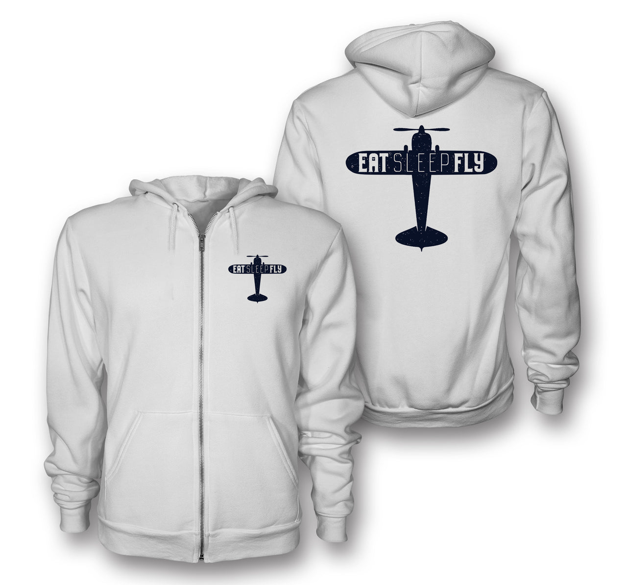 Eat Sleep Fly & Propeller Designed Zipped Hoodies
