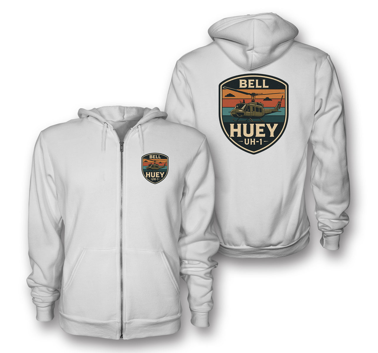 Retro BELL HUEY UH-1 Designed Zipped Hoodies