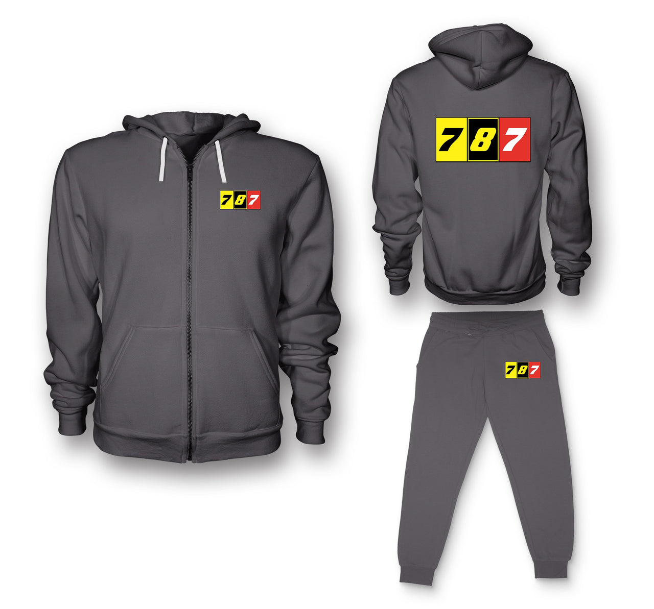 Flat Colourful 787 Designed Zipped Hoodies & Sweatpants Set