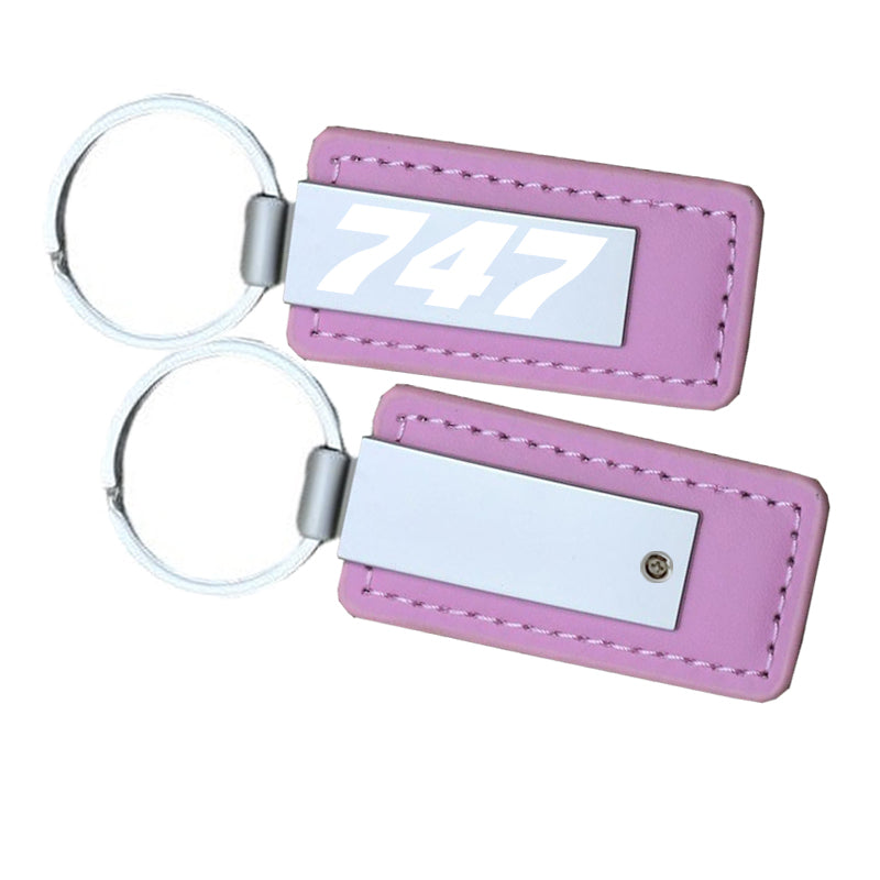 747 Flat Text Faux Leather Key Chains