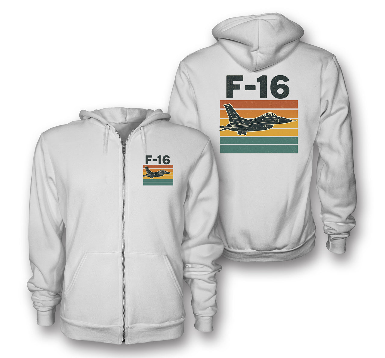Retro Fighter Jet F16 Designed Zipped Hoodies