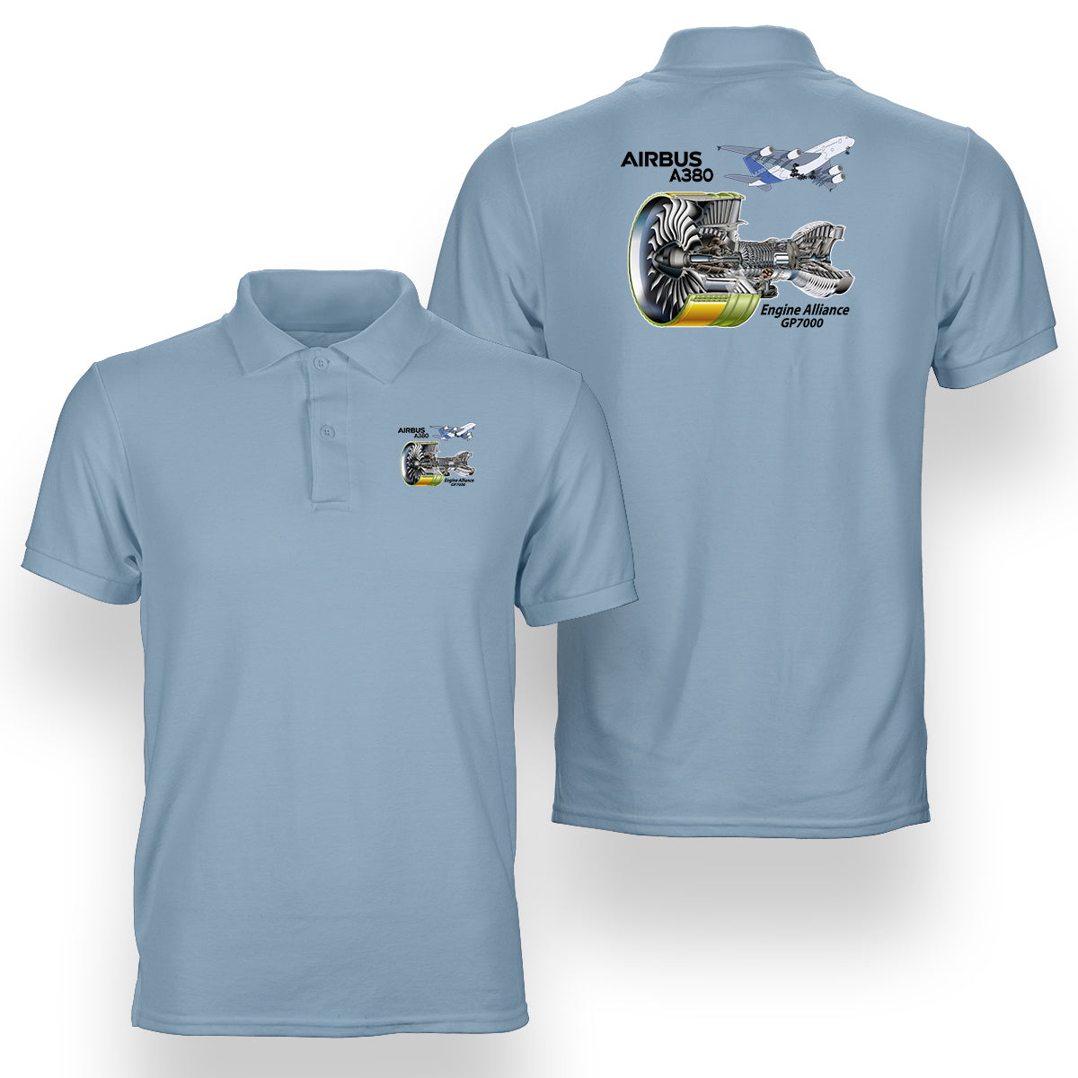 Airbus A380 & GP7000 Engine Designed Double Side Polo T-Shirts