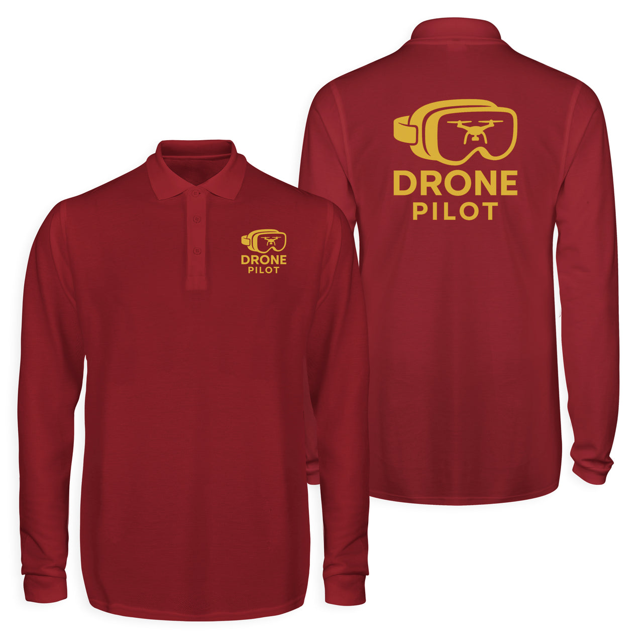 Googles & Drone Pilot Designed Long Sleeve Polo T-Shirts (Double-Side)