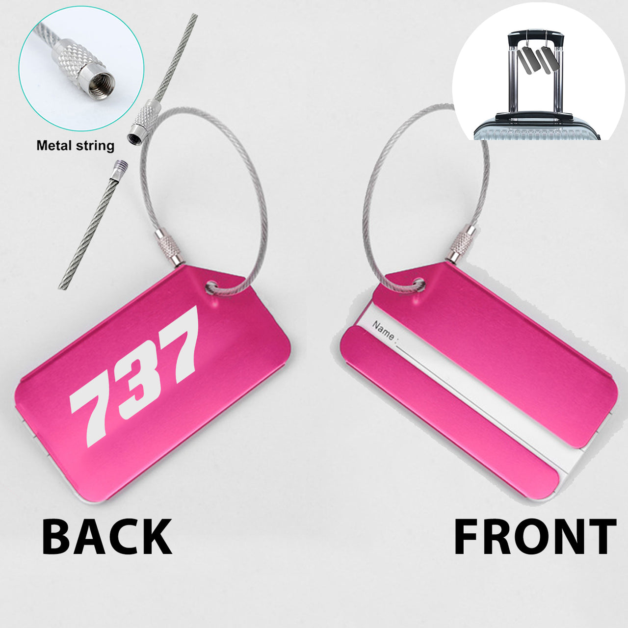 737 Flat Text Designed Fashion Metal Luggage Tags