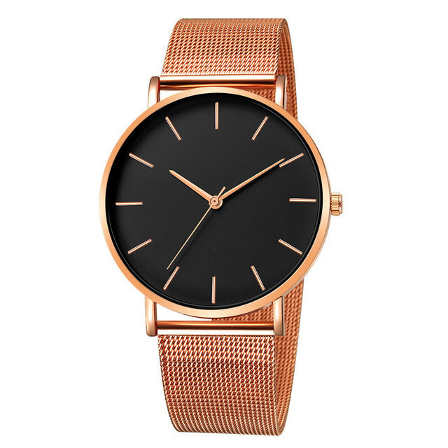 Fashion Leisure Simple Ultra Thin Creative Black Stainless Steel Quartz Watches Business Wristwatch Clock