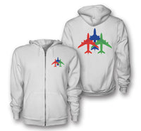 Thumbnail for Colourful 3 Airplanes Designed Zipped Hoodies