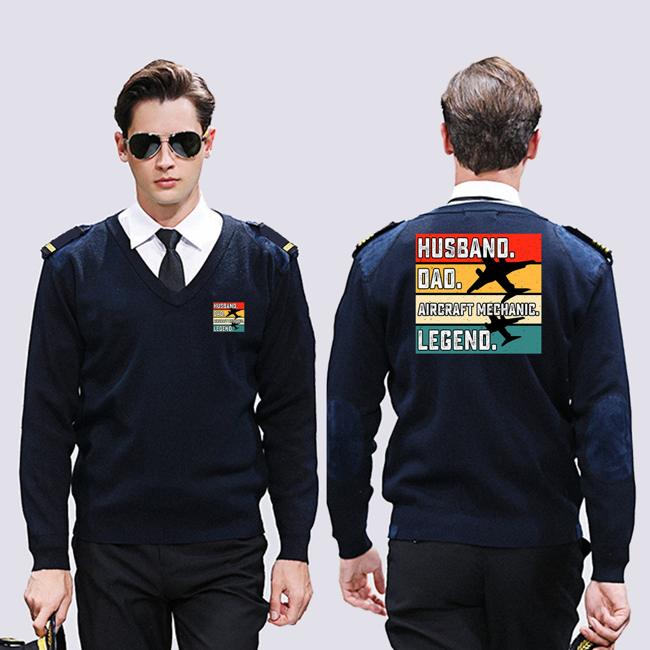 Husband & Dad & Aircraft Mechanic & Legend Designed Wool Pilot Sweaters