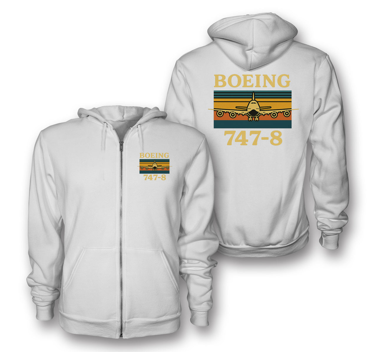 Retro Boeign 747-8 Designed Zipped Hoodies