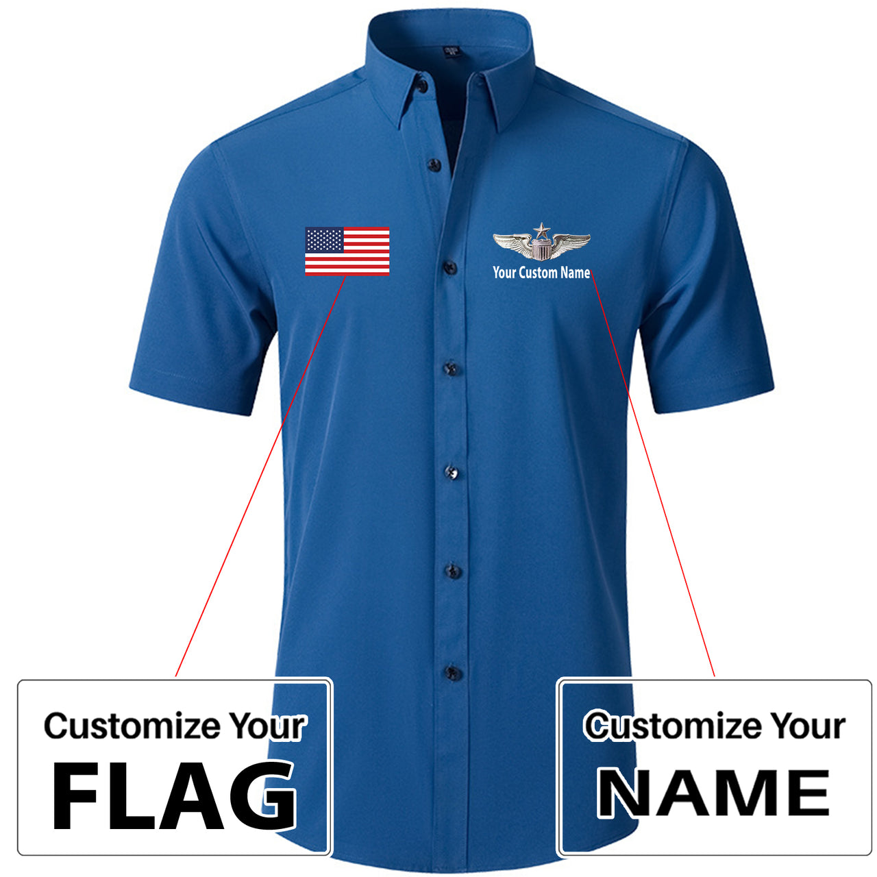 Custom Flag &Custom Name (US Air Force & Star) Design Super Quality Short Sleeve Shirts