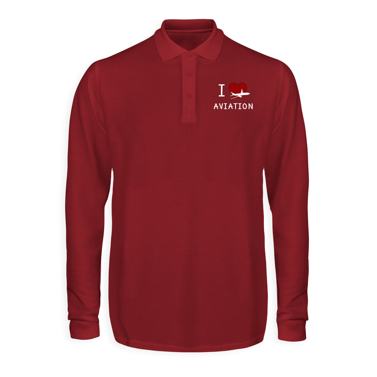 I Love Aviation Designed Long Sleeve Polo T-Shirts