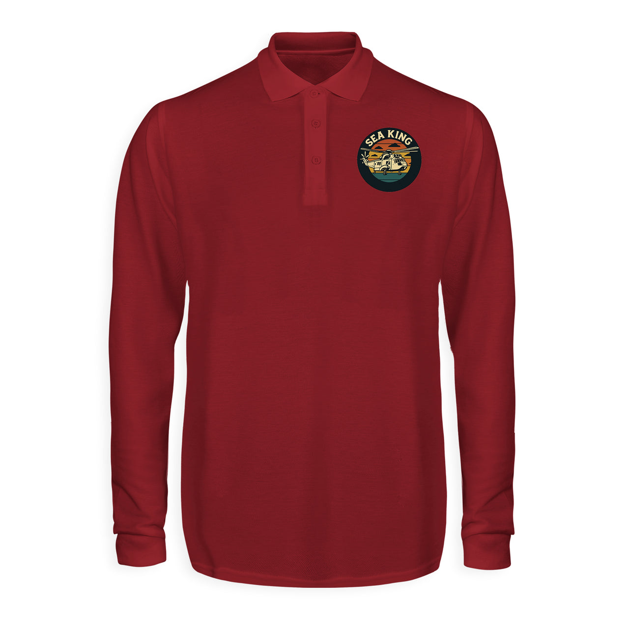 Sea King Helicopter Designed Long Sleeve Polo T-Shirts