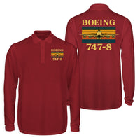 Thumbnail for Retro Boeign 747-8 Designed Long Sleeve Polo T-Shirts (Double-Side)