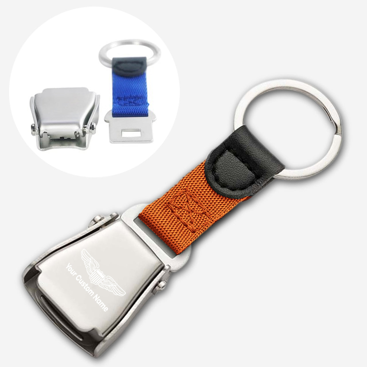 Custom Name (Military Badge) Designed Airplane Seat Belt Key Chains