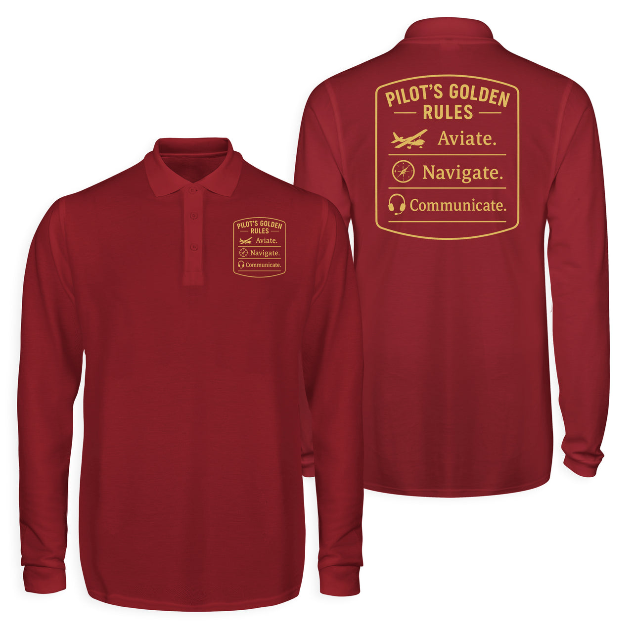 Pilot's Golden Rules Designed Long Sleeve Polo T-Shirts (Double-Side)