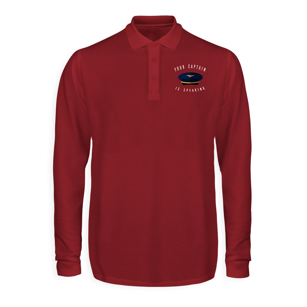 Your Captain Is Speaking Designed Long Sleeve Polo T-Shirts