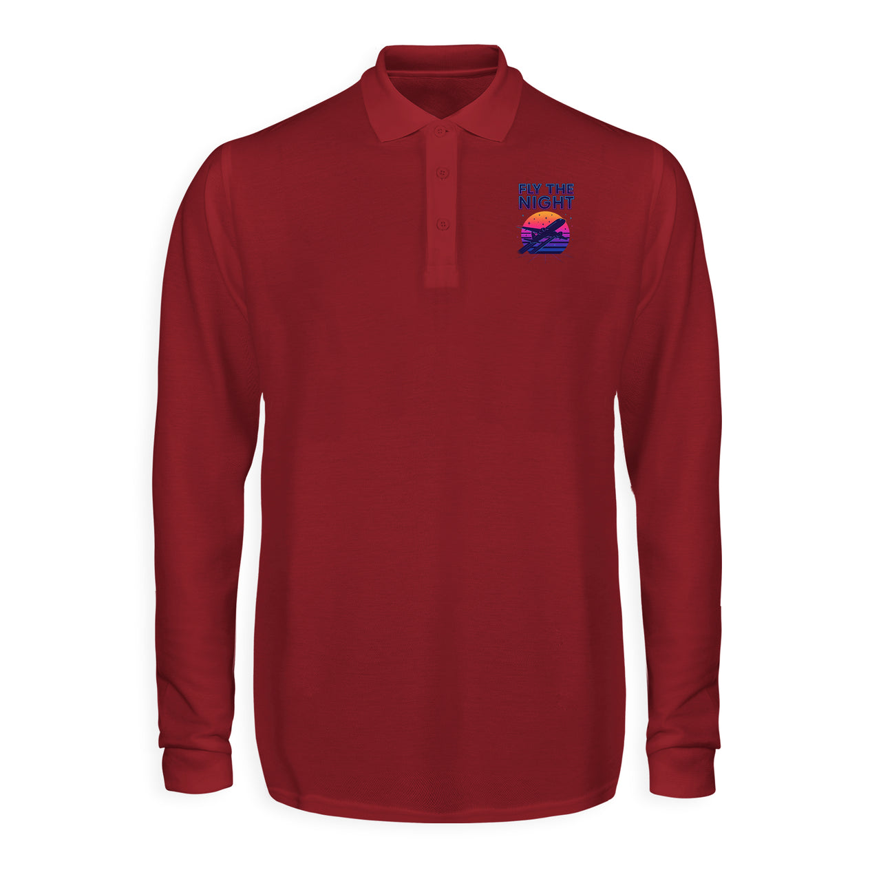 Fly The Night Designed Long Sleeve Polo T-Shirts