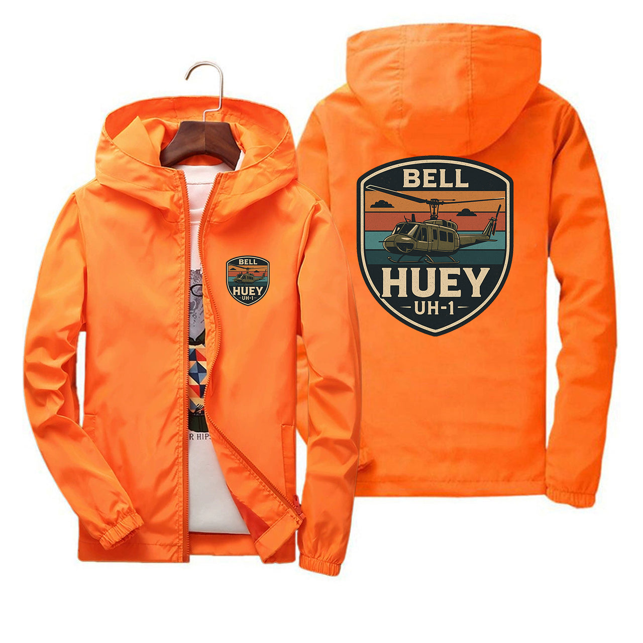 Retro BELL HUEY UH-1 Designed Thin Windbreaker Jackets