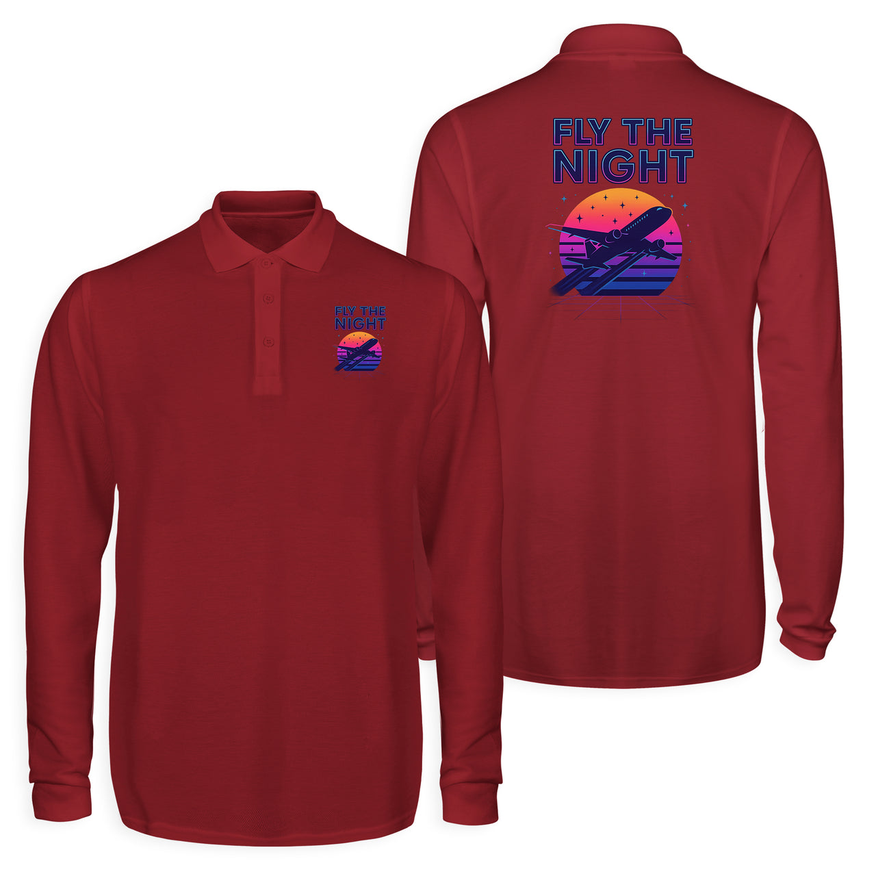 Fly The Night Designed Long Sleeve Polo T-Shirts (Double-Side)